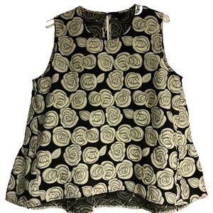 Who What Wear Womens Trapeze XL Black Floral Sleeveless Back Ruffle Blouse Tank